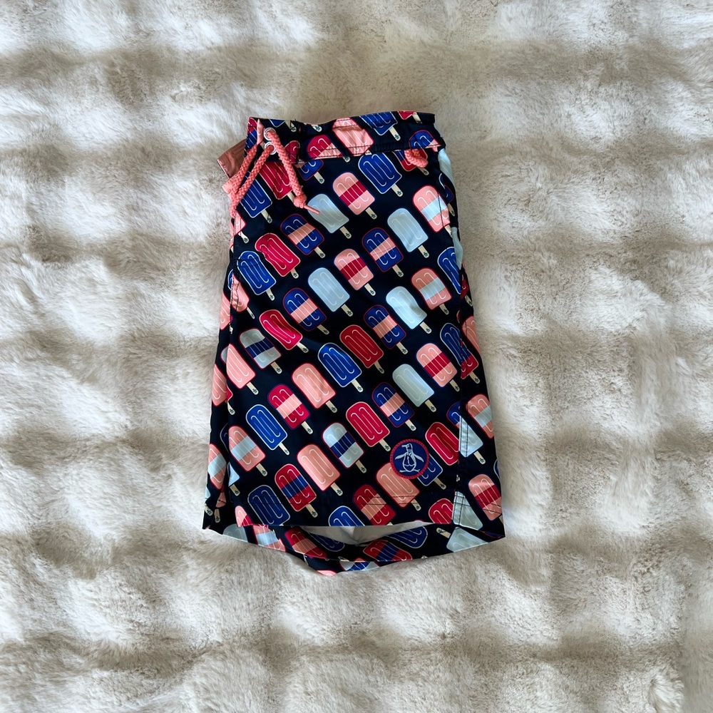 Original Penguin Popsicle Print Swim Trunks - Navy, Red, Blue